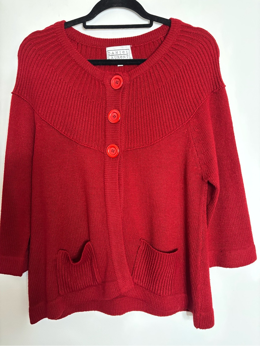 Red Ribbed Button-Front Cardigan